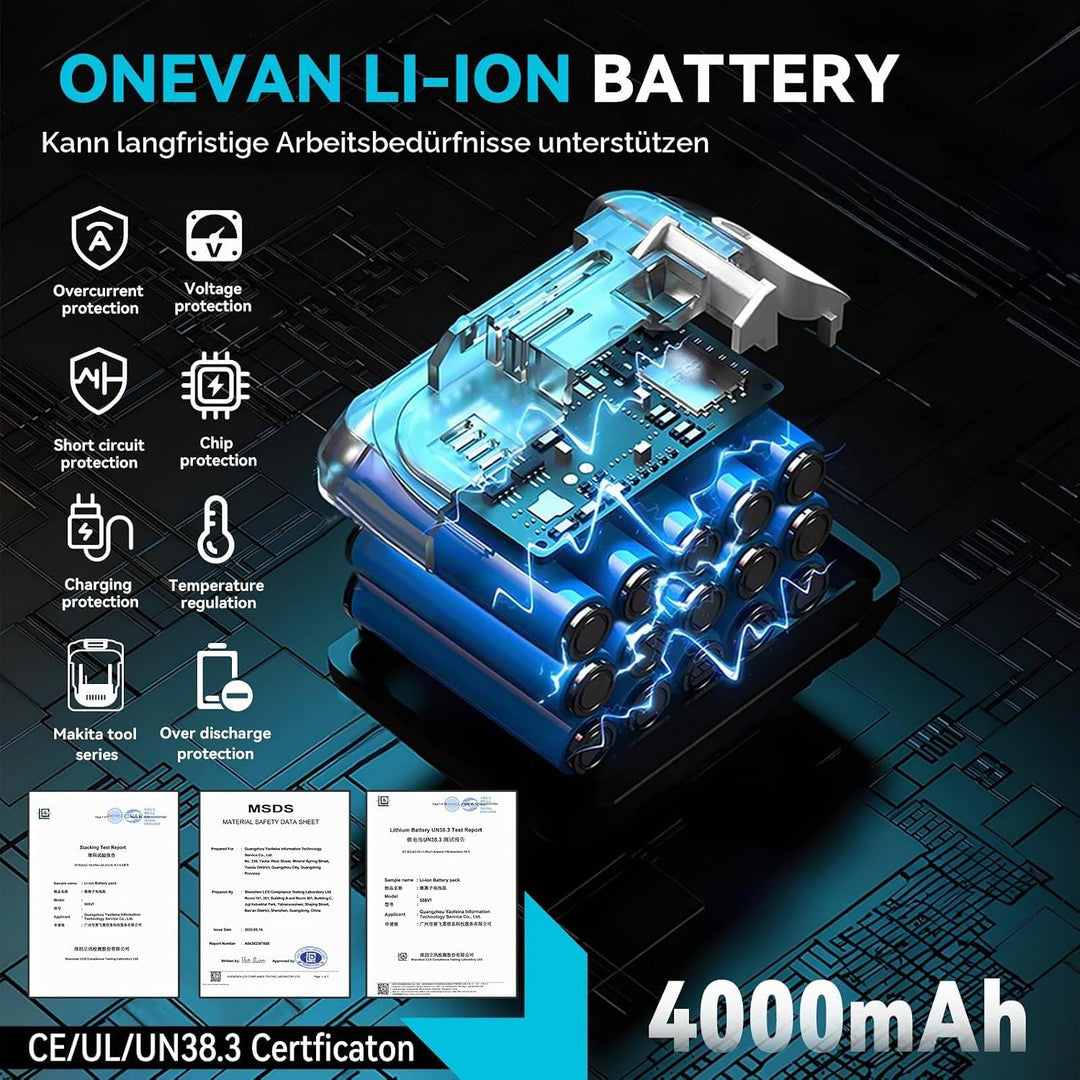 ONEVAN Akku Multifunktionswerkzeug, 2 * 4.0Ah Akkus, Multitool Oszillationswerkzeug, 22 Zubehör, 4°O