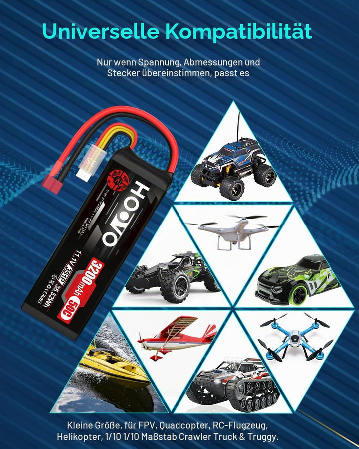 HOOVO 3S Lipo Akku 11,1V 3200mAh 50C SoftCase Lipo Battery mit Deans T Stecker RC Batterie für RC Au