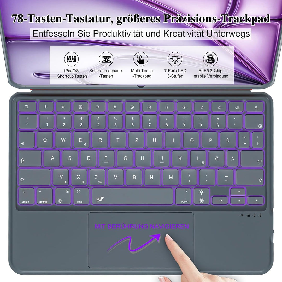 für iPad Air 13 Zoll Hülle mit Tastatur (M4/M3/M2, 2026/2025/2024), Pro 12.9 (6./5./4./3. Gen), Magn