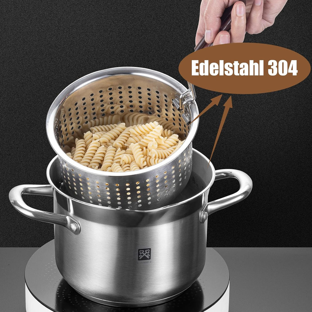 Edelstahl Frittiertopf 4L, Fritteuse mit Sieb und Deckel,Fritteusentopf Dampfgarer Mehrzweck-Kochtop
