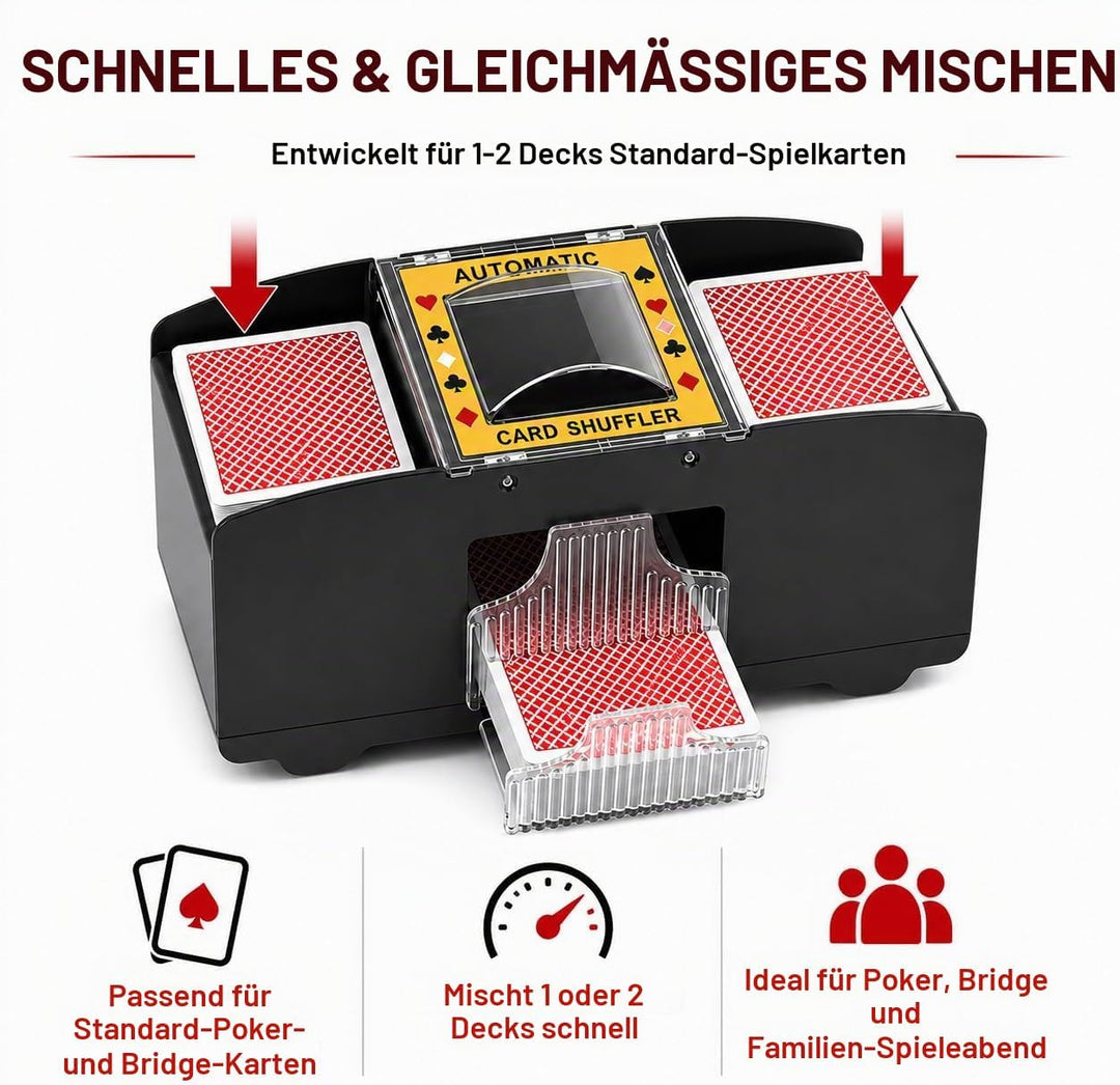 Automatischer Kartenmischer für 1-2 Kartendecks, Kompatibel mit UNO, Poker, Skyjo, Skip BO, Elektris