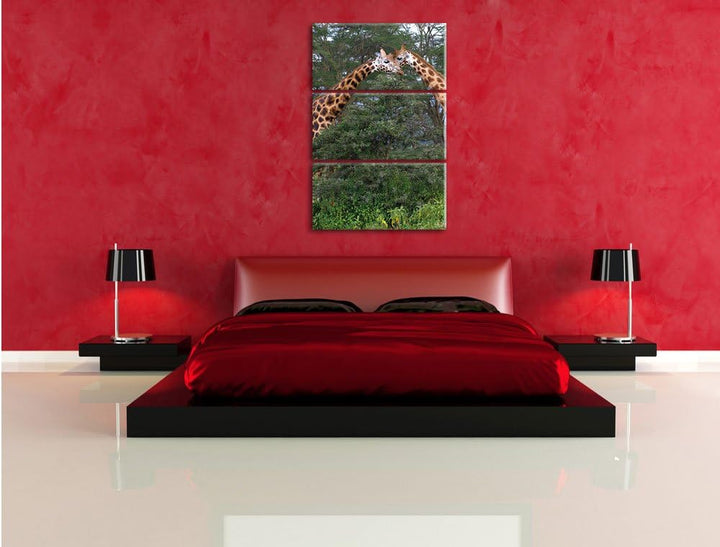 Pixxprint schönes Giraffenpaar in der Savanne 3-Teiler Leinwandbild 120x80 Bild auf Leinwand, riesig