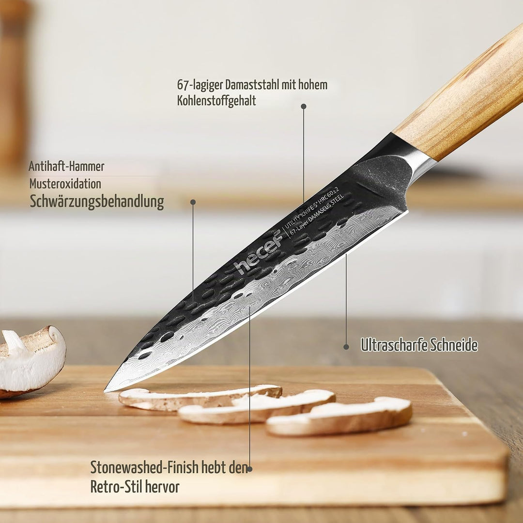hecef Damastmesser Gemüsemesser Schälmesser 12.7 CM, Schärfer Küchenmesser klein, Allzweckmesser mit