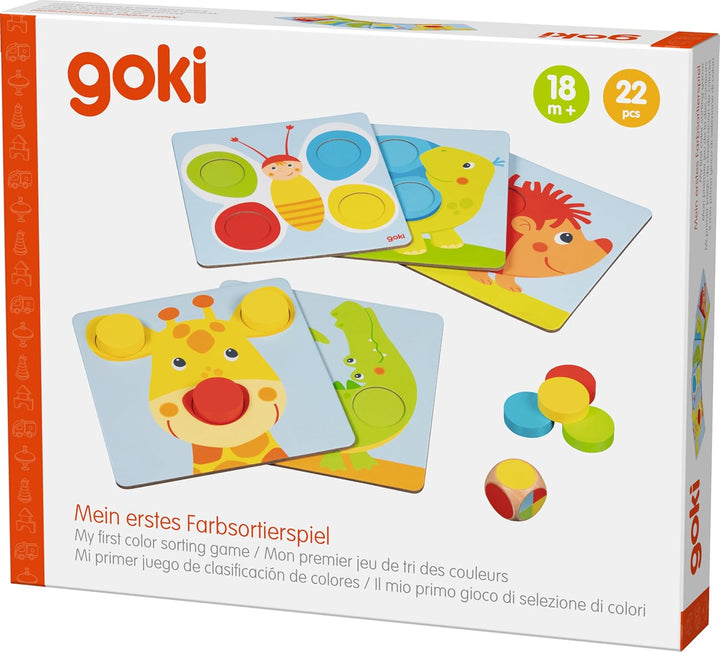 Goki Mein erstes Farbsortierspiel: 17 x 17 cm, 5 Motive, Pappe und Holz, 22 Teile, per Stück