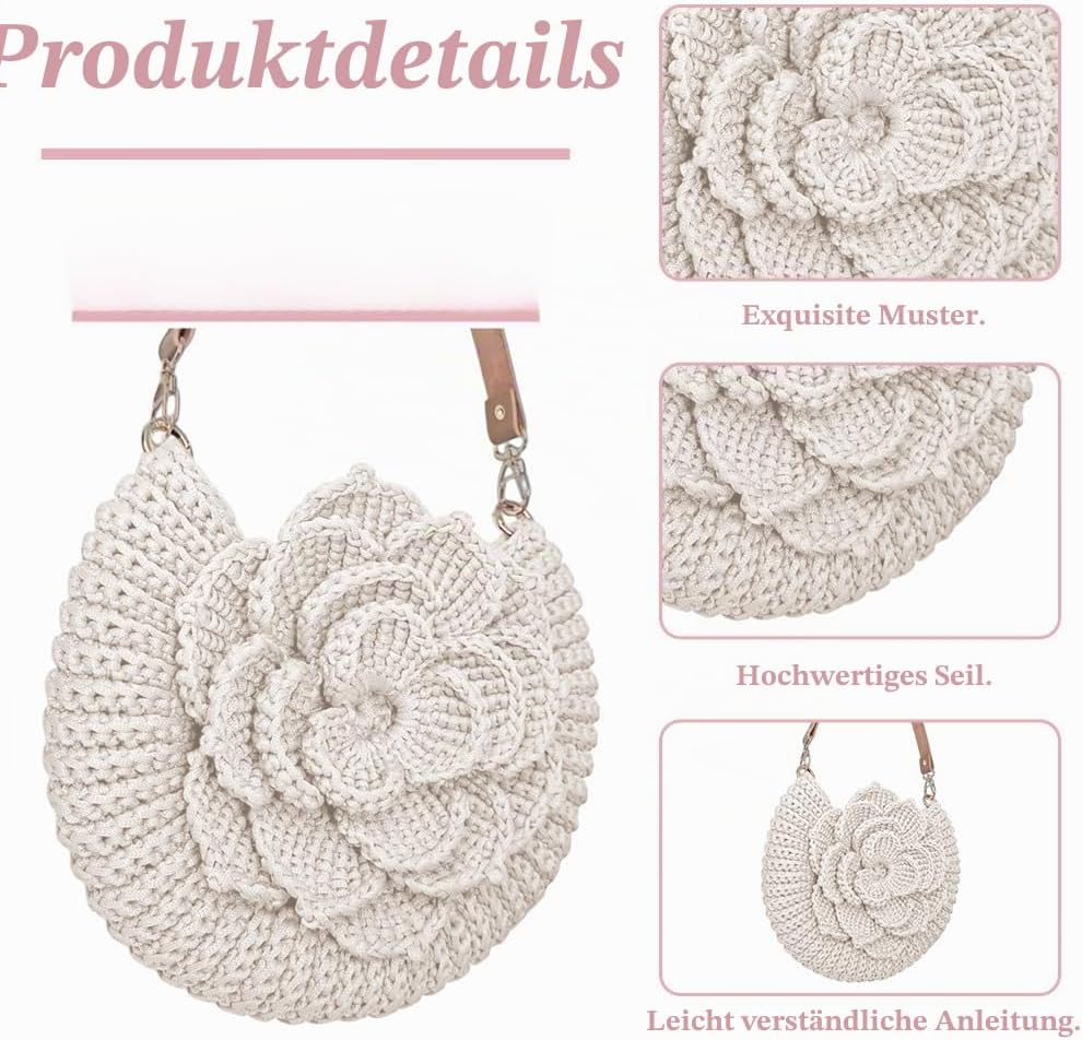 FREEBLOSS Herstellung von Häkeltaschen Häkel Starter Set Mit Video Tutorial Griff Aus PU Leder Handg