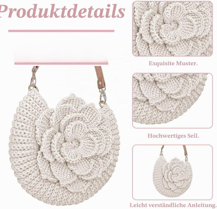 FREEBLOSS Herstellung von Häkeltaschen Häkel Starter Set Mit Video Tutorial Griff Aus PU Leder Handg