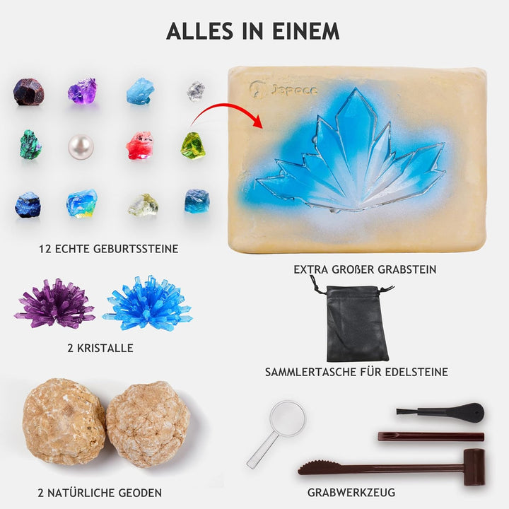 Japace Ausgrabungsset für Kinder, STEM Wissenschaft Spielzeug Edelsteine Ausgraben, Geoden Zum Aufbr