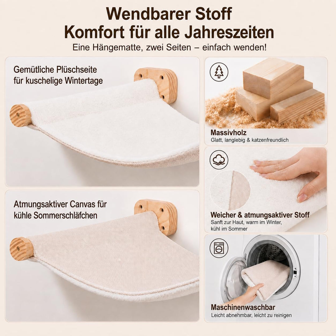 Kletterwand Katzen, Wandmontiertes Katzenhängematte, Kratzbaum Wand, Kiefernholz Katzenregal mit Vli