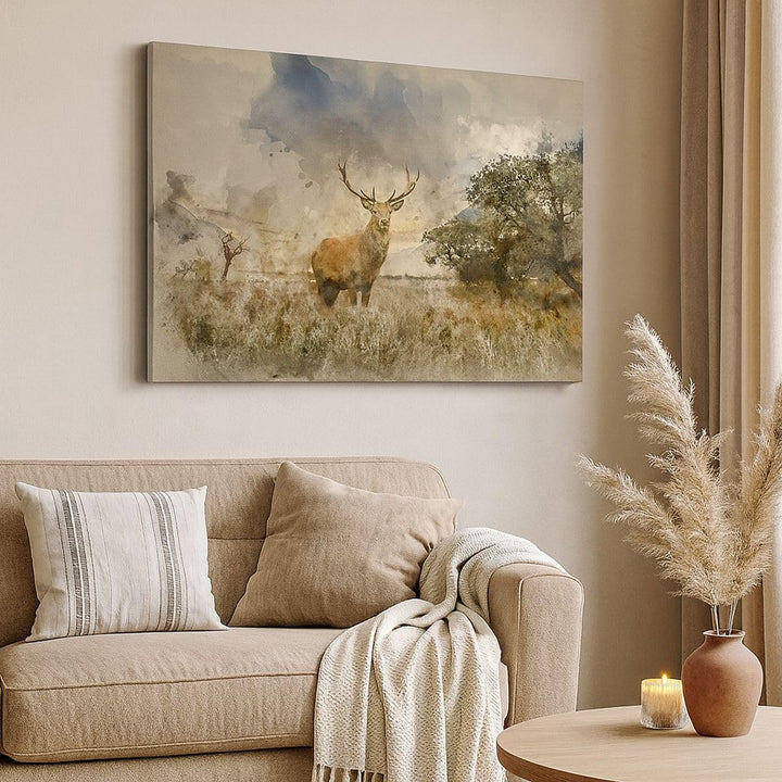 Bilder auf Leinwand 100x70cm Leinwandbild mit Rahmen rotwild natur Gross Wanddeko Bild Schlafzimmer