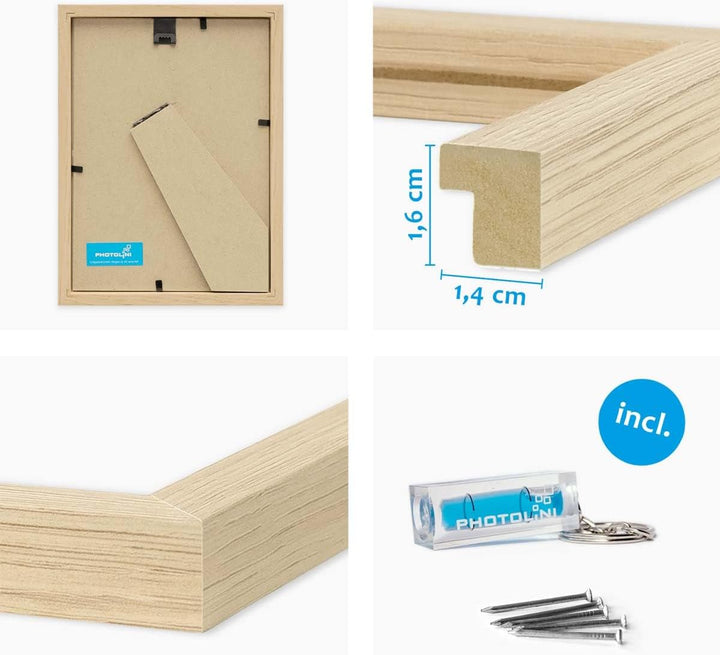 PHOTOLINI Bilderrahmen 15x20 Holz MDF Natur, 10er Set Bilderrahmen 20x15, Picture Frame mit Acrylgla