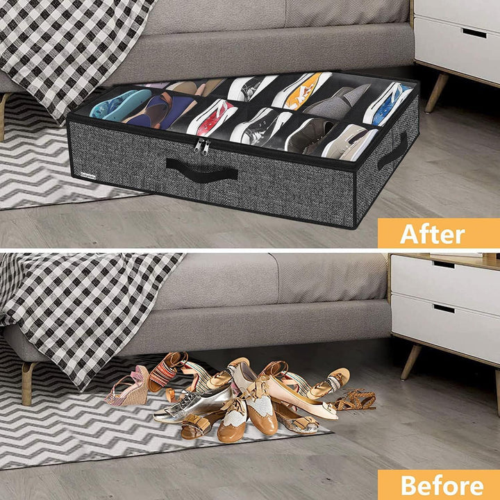 Onlyeasy Stabiles Unterbett-Schuh-Organizer-Set, 2 Stück, passend für insgesamt 24 Paar, Unterbett-S
