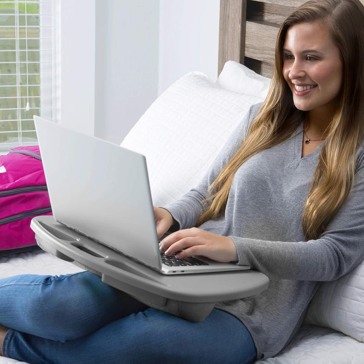 LAPGEAR MyDesk Schossschreibtisch mit Geräteleiste und Handyhalterung – Cool Grey – passend für Lapt