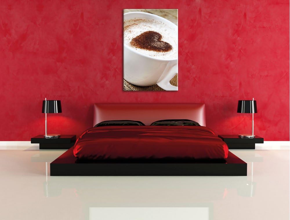 Pixxprint Kaffe mit Herz, Format: 100x70 auf Leinwand, XXL riesige Bilder fertig gerahmt mit Keilrah