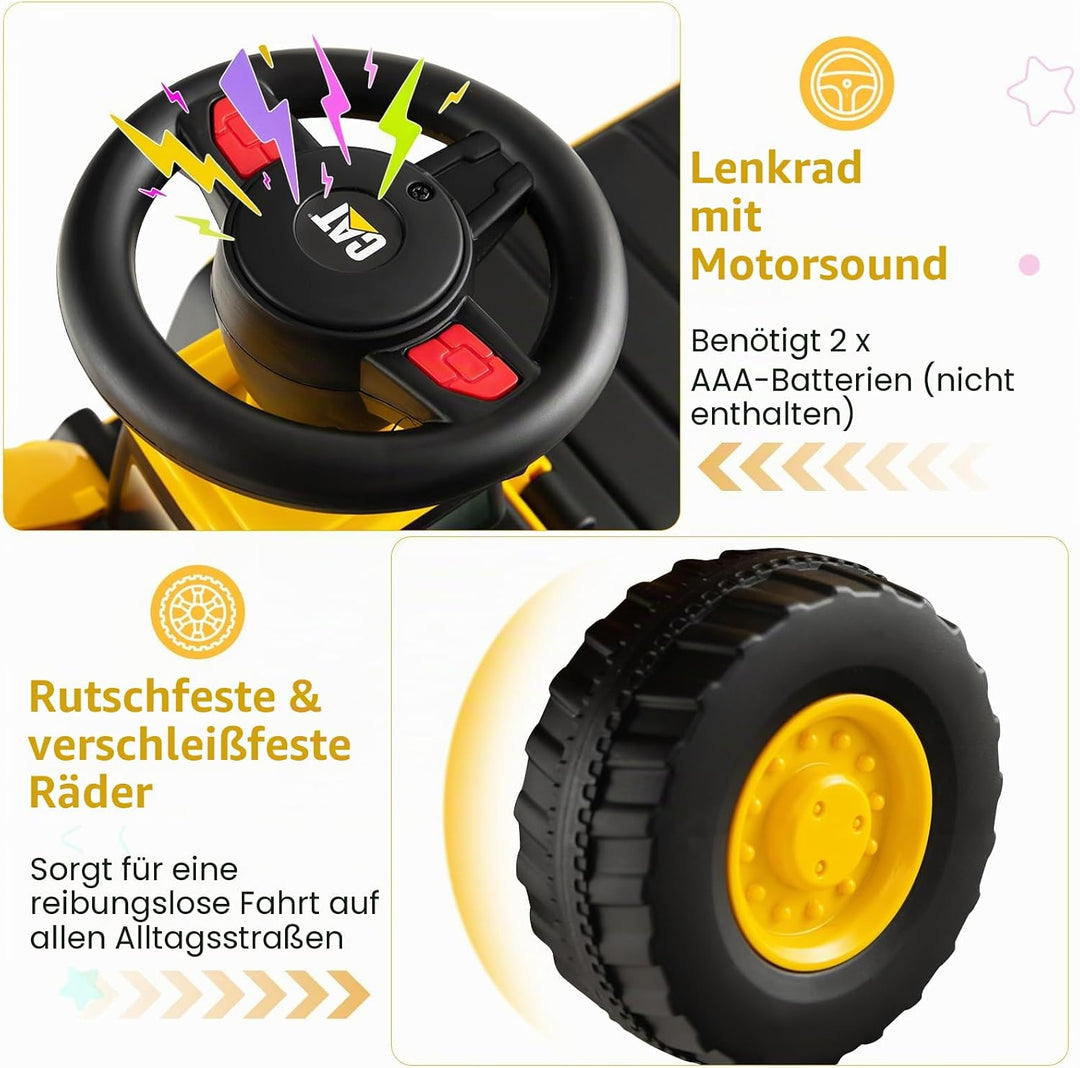 SOARS Sitzbagger, Kinderbagger mit Lenkbarer Schaufel, Rutschauto mit Hupe, verstecktem Stauraum & K