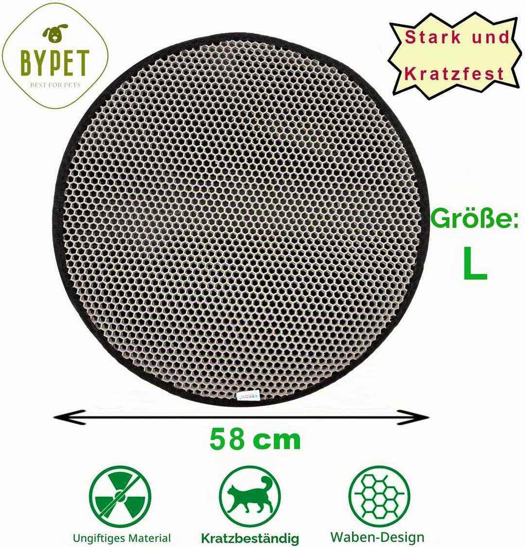 BYPET Katzenklo Matte, 58 cm Runde Katzenklo Katzenstreu Matte Unterleger Vorleger Waben Design wass