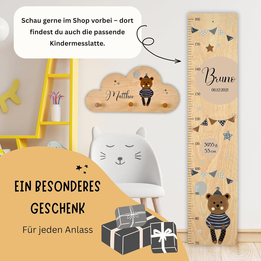 EmiliaLotte Kindergarderobe Personalisiert mit Wunschname I Garderobe Kinder aus Holz - Verschiedene