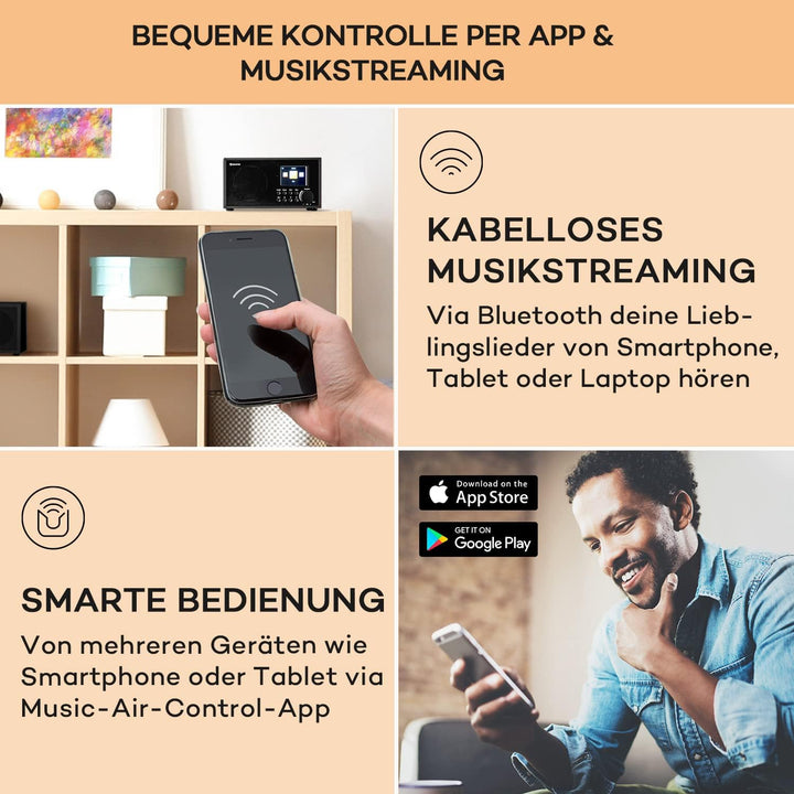 Auna Silver Star Radio, Aufladbares DAB-Radio, DAB Plus Radio mit Bluetooth, Radio Batteriebetrieben