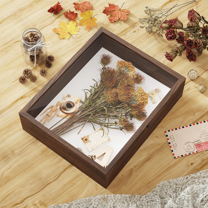 Muzilife 3D Holz Bilderrahmen mit Öffnung zum Befüllen 40x50cm | Dunkelbraun Objektrahmen mit Echter