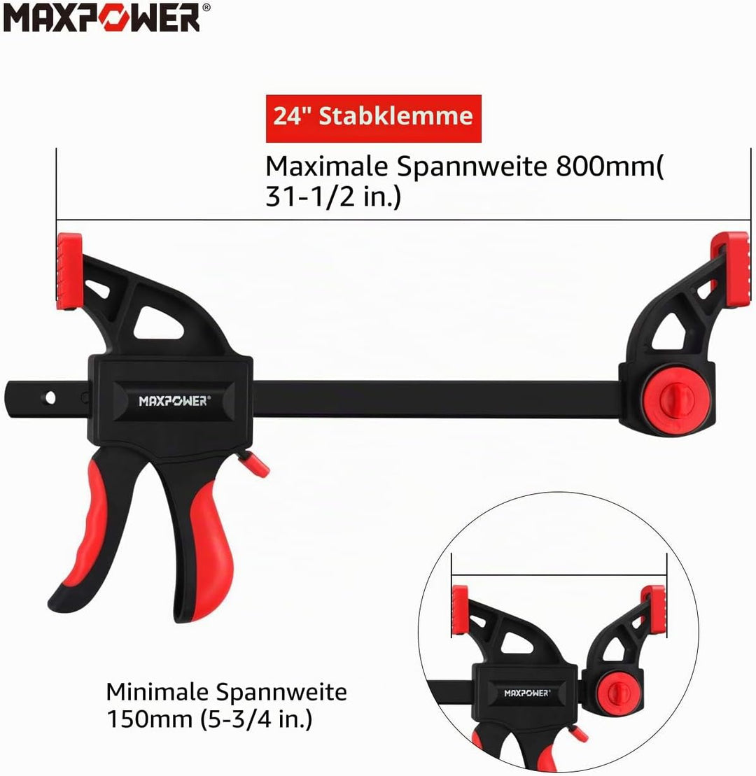 MAXPOWER 4 Stück Schnellspannzwinge 600mm Setstark und Robust Einhandzwinge 600mm set für die Holzbe
