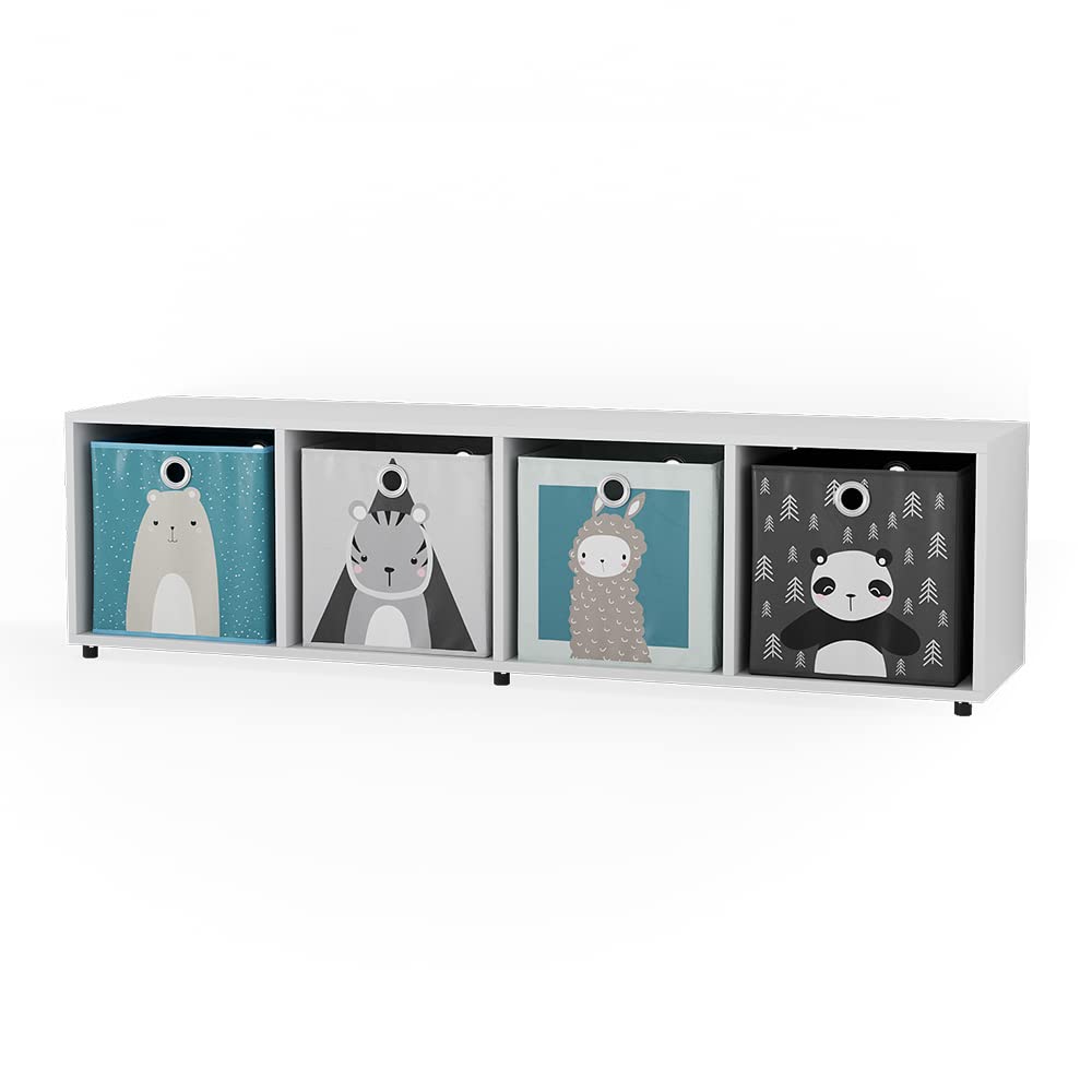 Vicco Kinderregal Weiss Ludus mit 4 Faltboxen - 143x36x33 cm gefertigt aus Spanplatte - Bücherregal