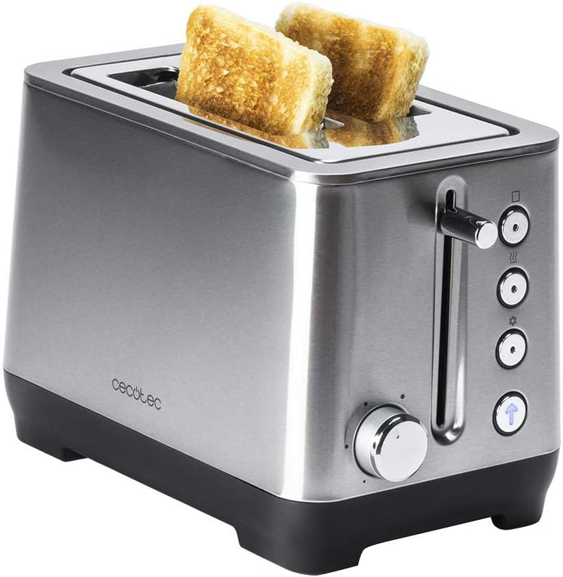 Cecotec Toaster BigToast Double. Edelstahl, 2 extra breite kurze Steckplätze, maximale Leistung 1000