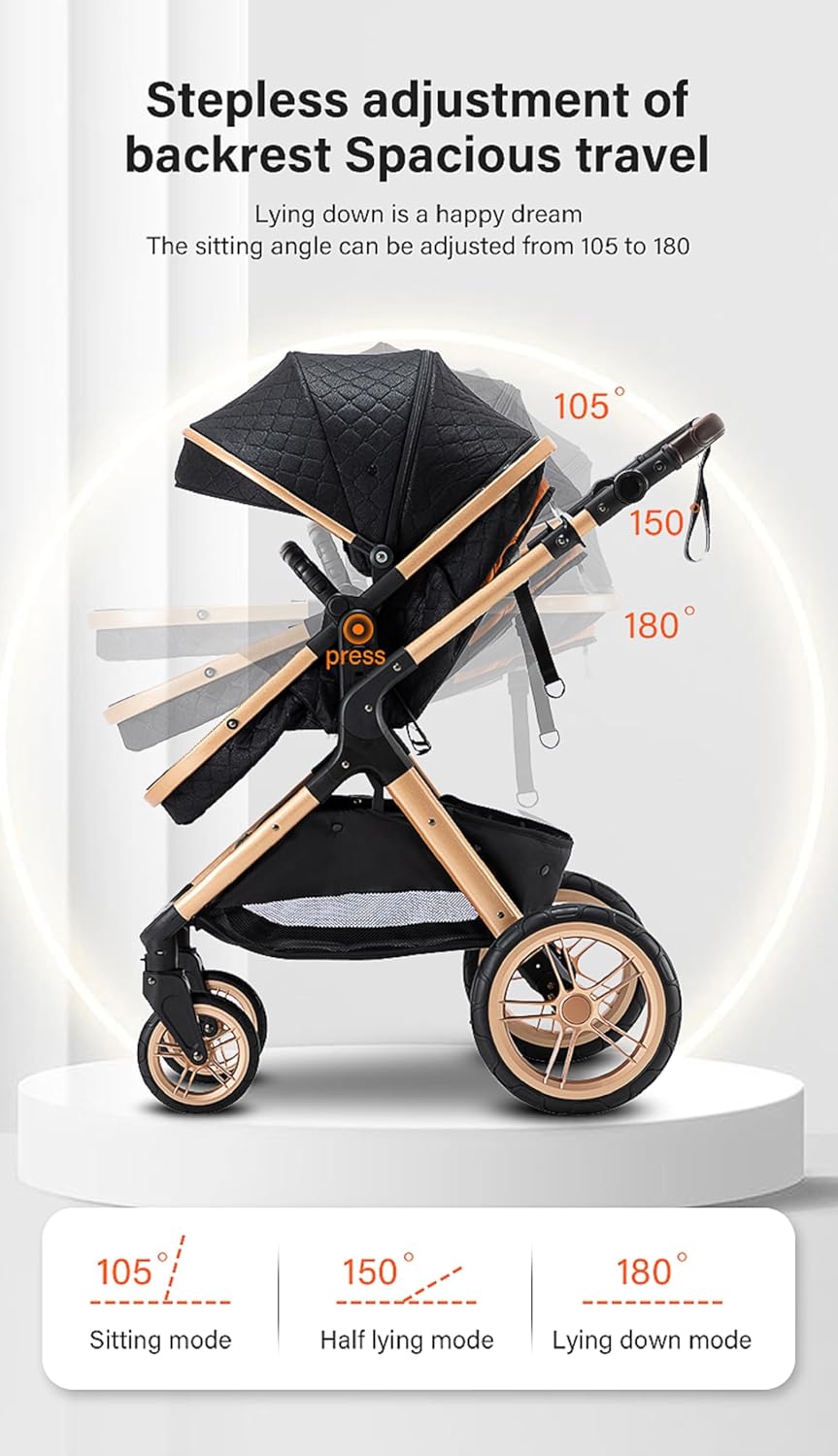 GLOKID Kinderwagen 3 in 1,Reisesysteme, Babywanne,Buggy&amp;Sportsitz,Tragbarer,Voll-Gummireifen,Mit Ein