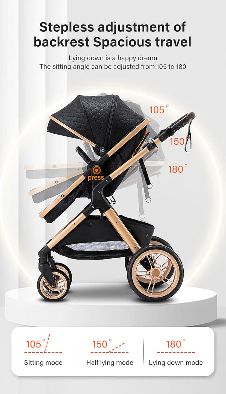 GLOKID Kinderwagen 3 in 1,Reisesysteme, Babywanne,Buggy&amp;Sportsitz,Tragbarer,Voll-Gummireifen,Mit Ein