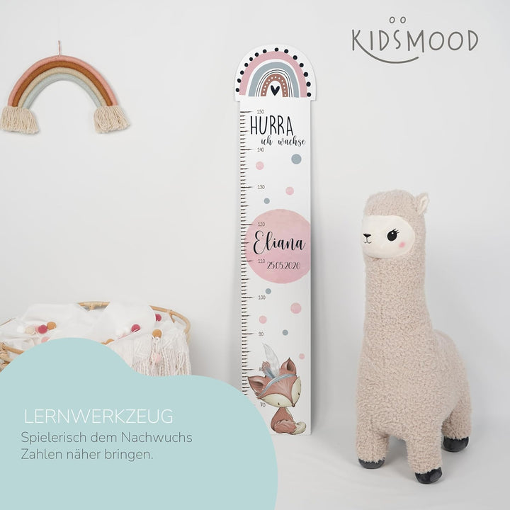 Kidsmood Messlatte für Kinder aus Aluverbund, personalisiert mit Wunschnamen, Regenbogen Messlatte K