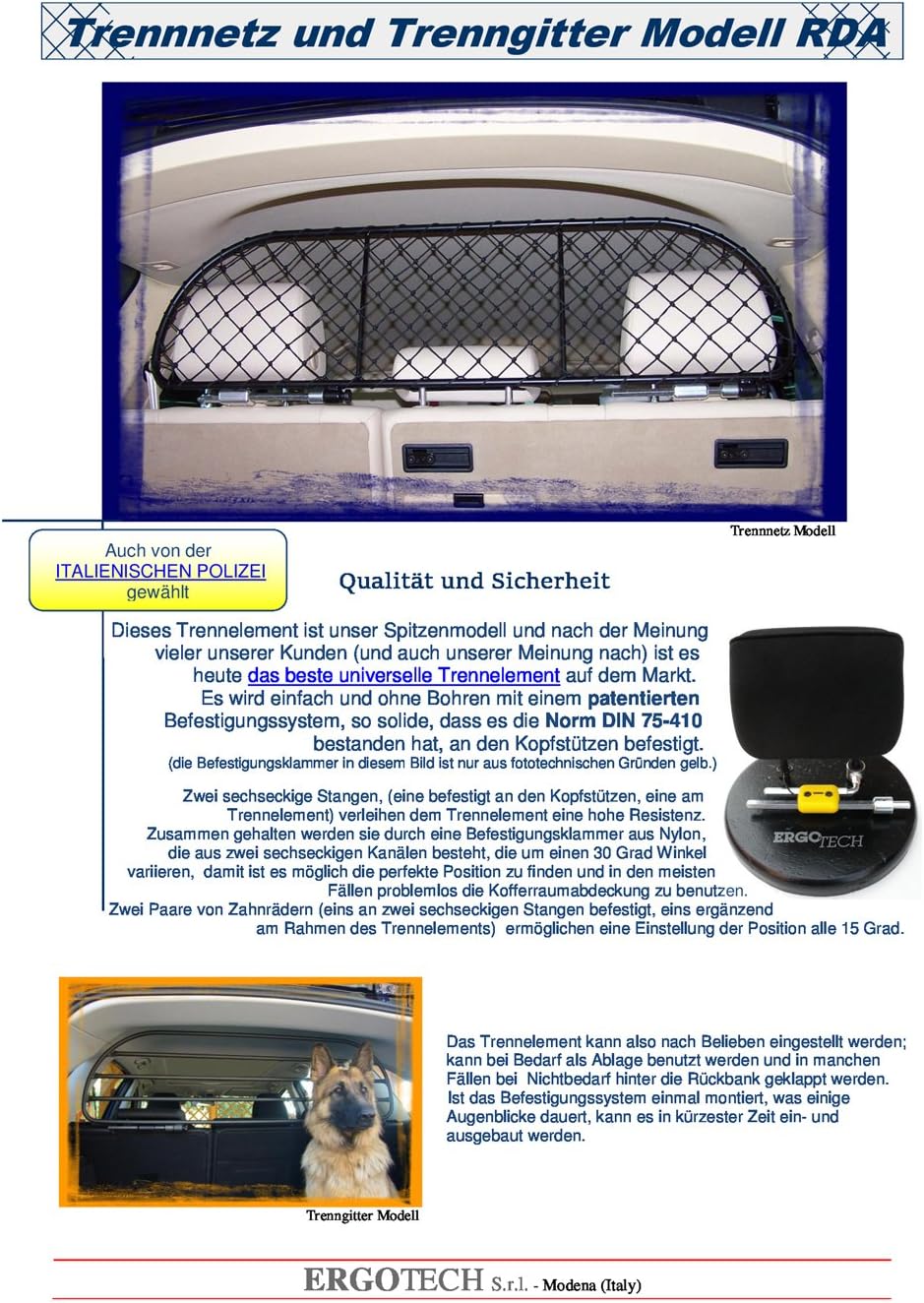 ERGOTECH Trennnetz/Hundenetz RDA65-M8 kmb015, für Hunde und Gepäck. Sicher, komfortabel für Ihren Hu