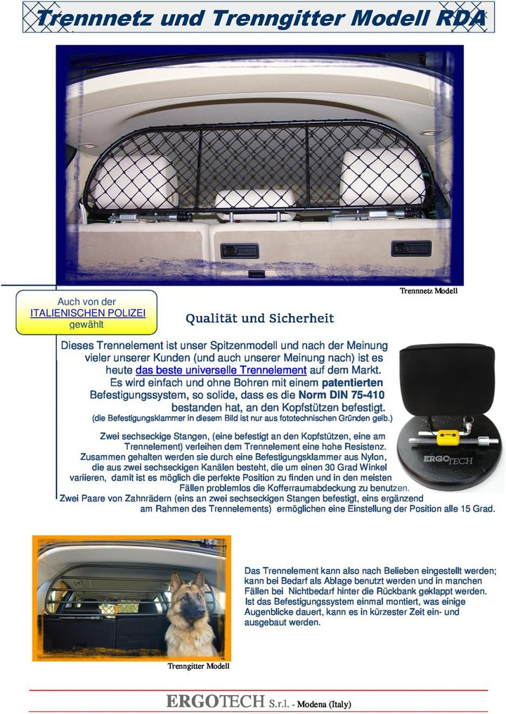ERGOTECH Trennnetz/Hundenetz RDA65-XL16 kty018, für Hunde und Gepäck. Sicher, komfortabel für Ihren
