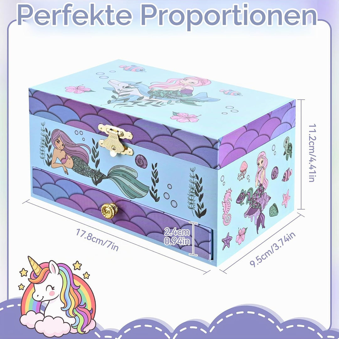 Meerjungfrau Schmuckkästchen Kinder mit Spieluhr für Mädchen,Schmuckschatulle mit drehendem und Spie