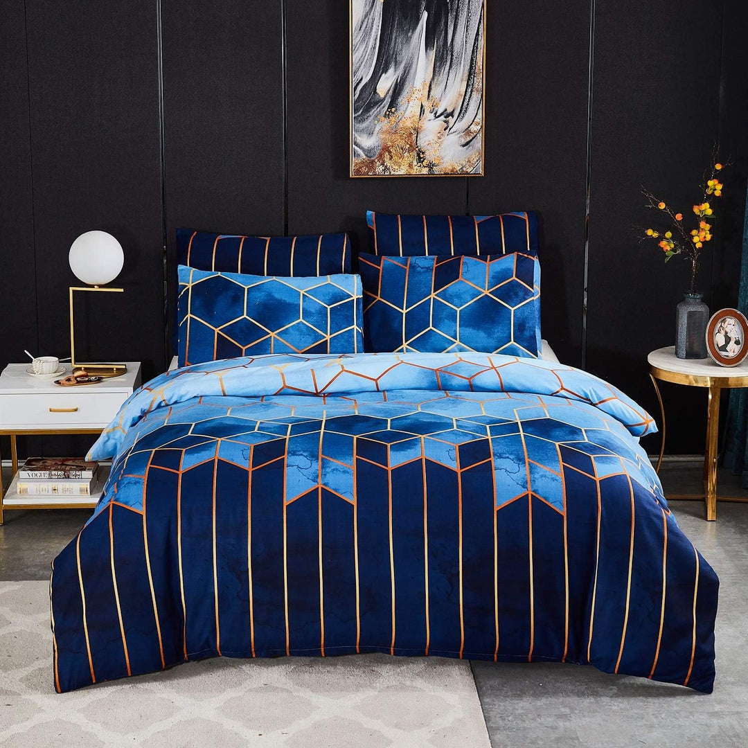 Luofanfei Gestreifte Bettwäsche 135x200 cm 4teilig Blau Geometrisch Bettbezug Set Microfaser Bettdec