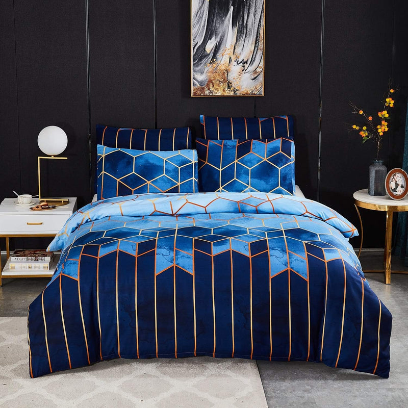 Luofanfei Gestreifte Bettwäsche 135x200 cm 4teilig Blau Geometrisch Bettbezug Set Microfaser Bettdec