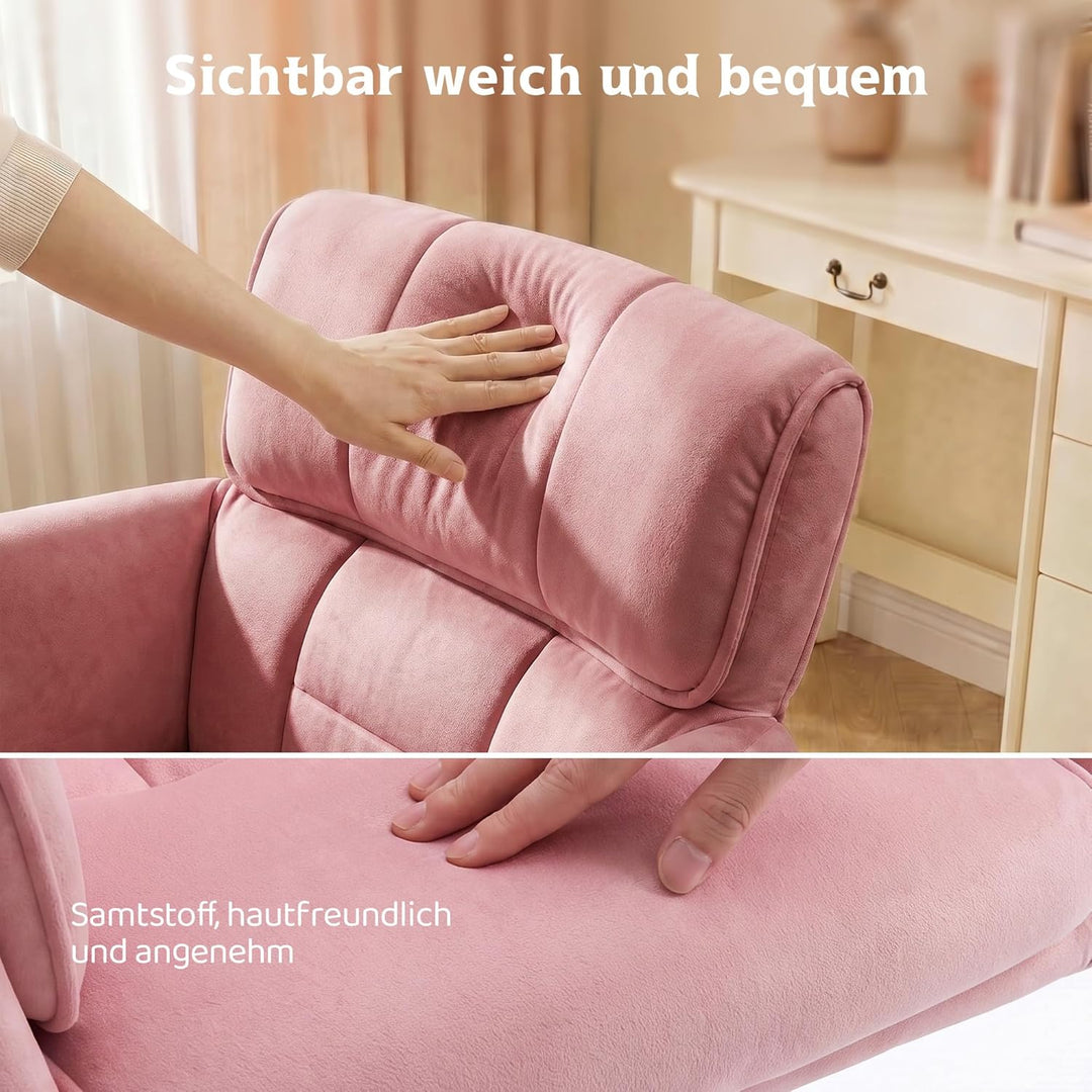 Schreibtischstuhl, Schminktisch Stuhl mit Samtbezug, Neigbarer & Höhenverstellbarer Bürostuhl, bis 1