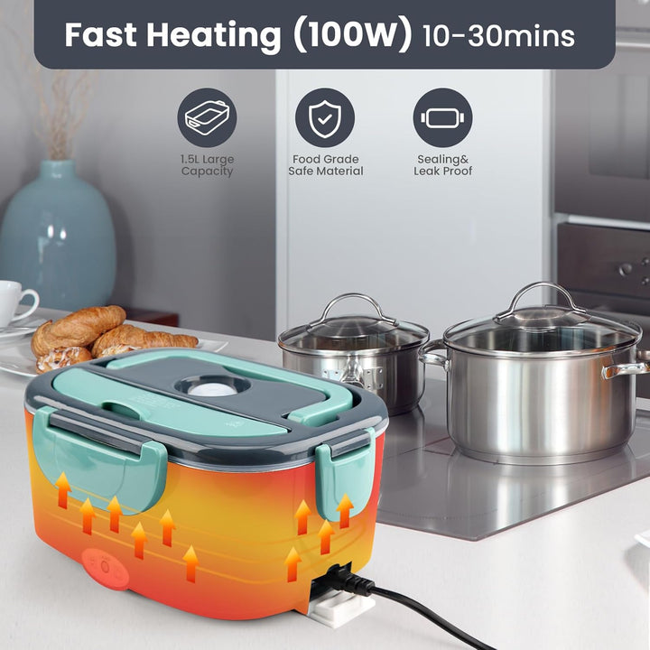 Elektrische Lunchbox 100W, 3-In-1 tragbare beheizte Lunchbox, 1,5L Edelstahl Entnehmbare brotdose, 1