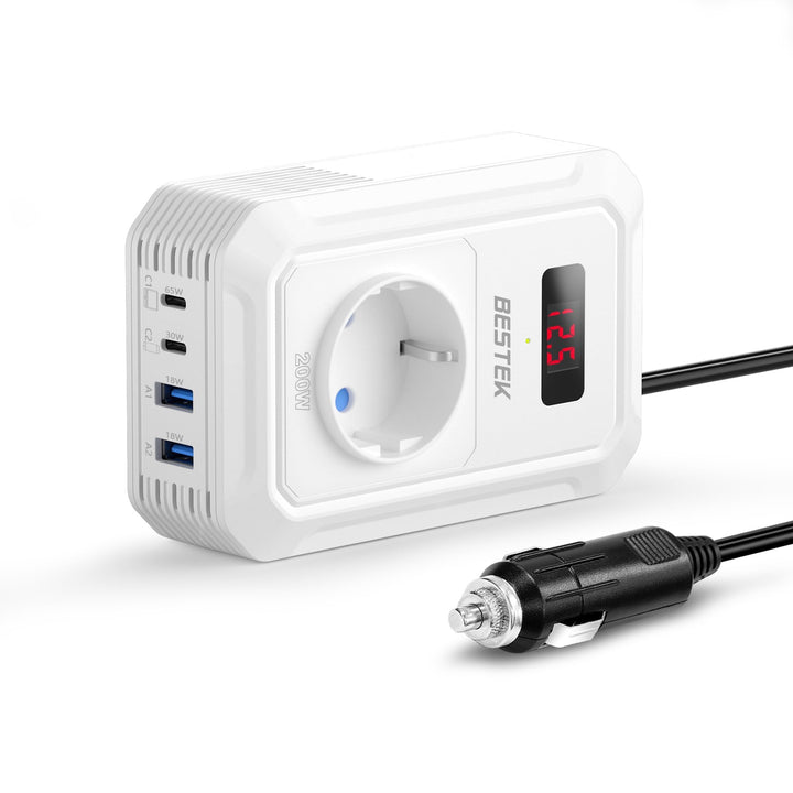 BESTEK 200 W Spannungswandler 12 V auf 240 V 230 V AC Auto-Wechselrichter, mit 3-pin Steckdosen, 2 1