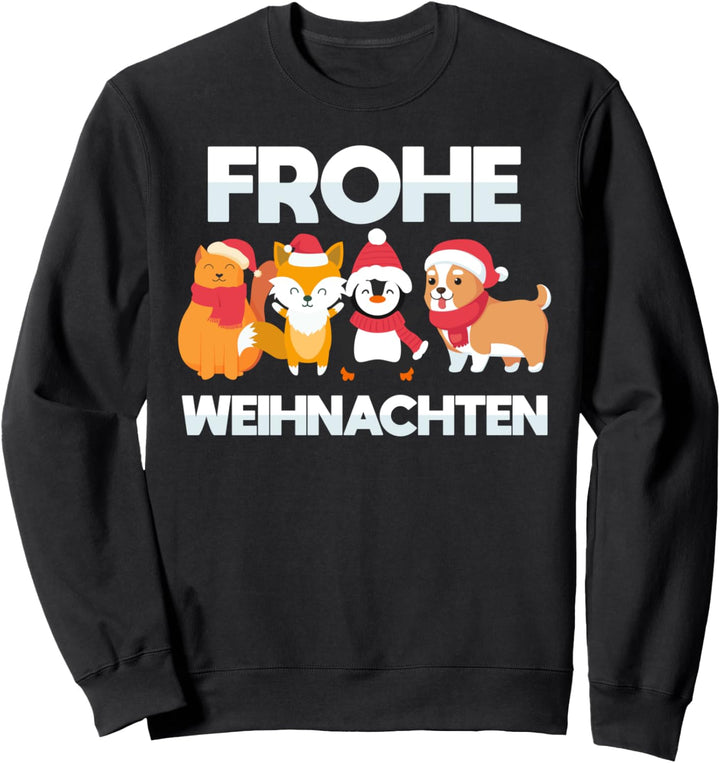 Frohe Weihnachten Katze Hund Fuchs Pinguin Sweatshirt
