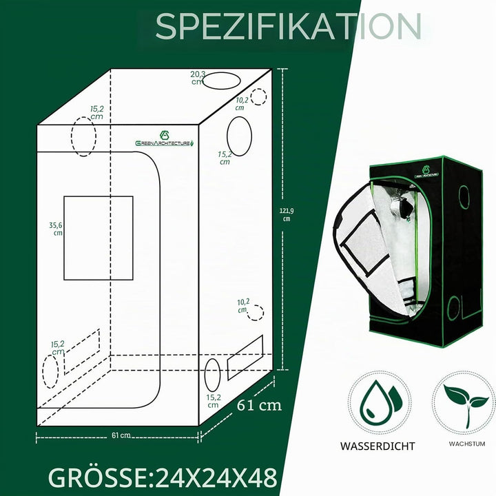 GA 60x60x120 cm Wachstumszelt Reflektierendes Mylar Hydroponic-Wachstumszelt mit Beobachtungsfenster