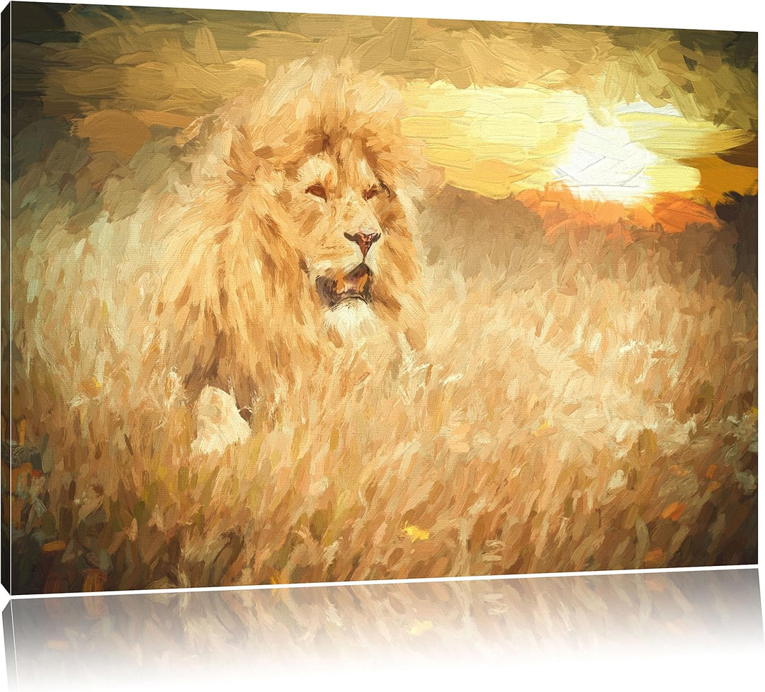 Pixxprint mächtiger Löwe Kunst als Leinwandbild/Grösse: 100x70 / Wandbild/Kunstdruck/fertig bespannt
