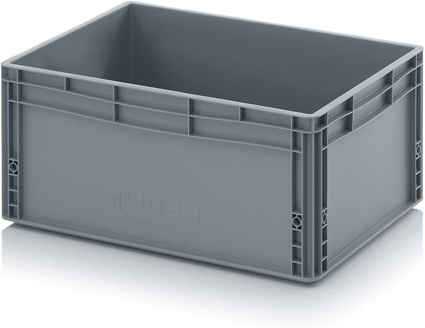 Eurobehälter + Scharnierdeckel ED 64/27 HG Auer, grau, 56l Kunststoffbox 60x40x28,5cm Handgriffe ges