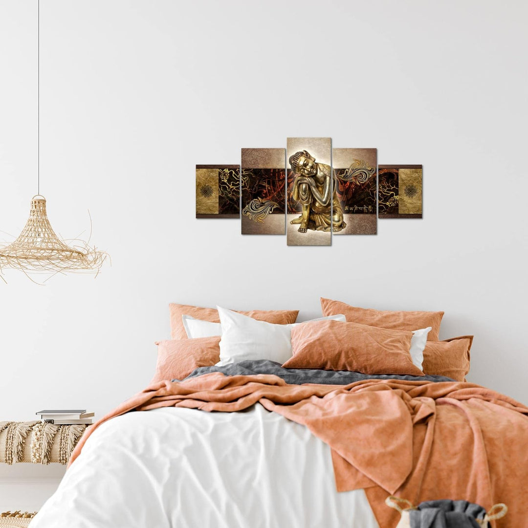 Runa Art Wandbilder Buddha Zen 5 Teilig Bild auf Vlies Leinwand Deko Wohnzimmer Schlafzimmer Feng Sh