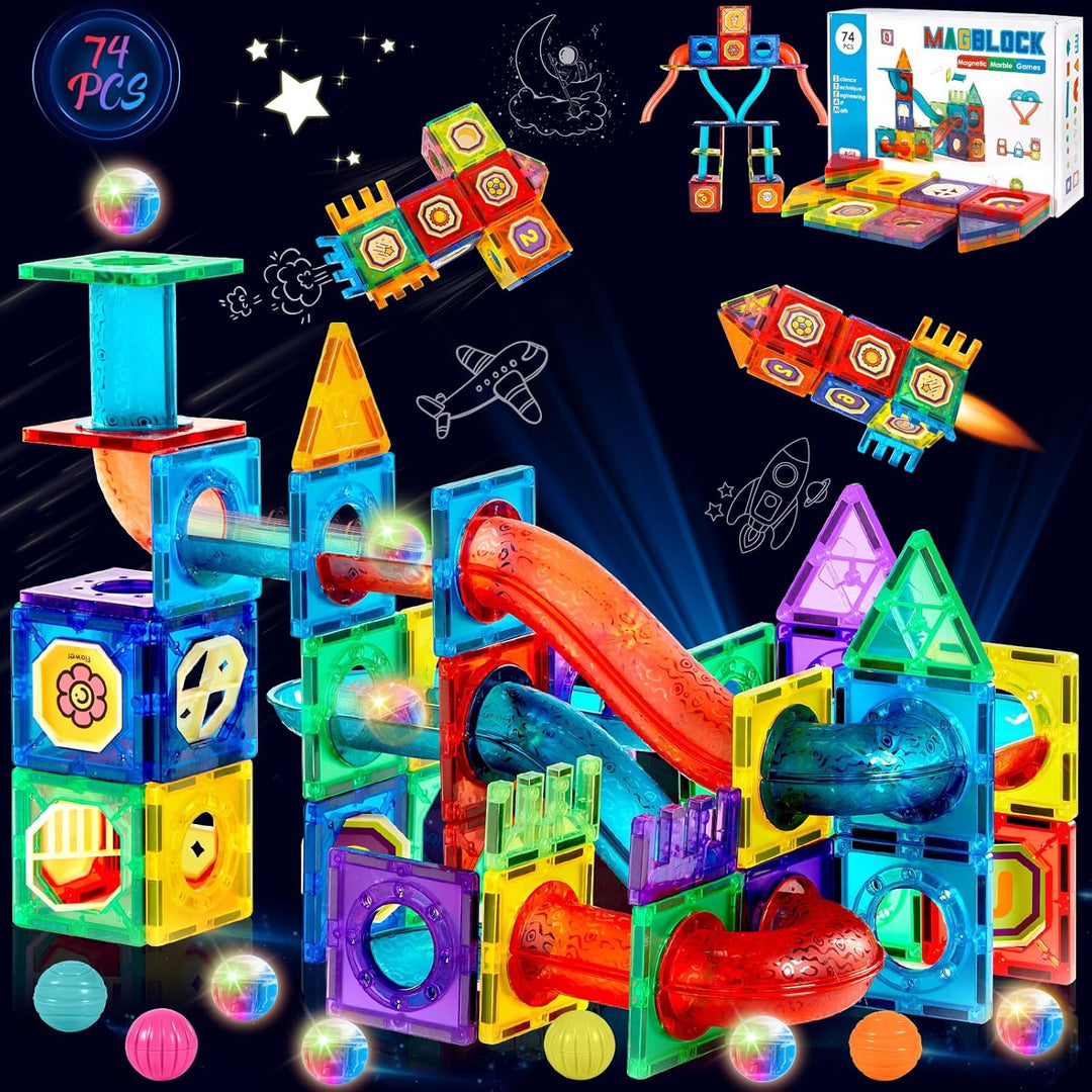 AQXONG 74 Pcs Magnetisches Bauspielzeug mit Rohren, Montessori Spielzeug für Kinder, Pädagogische Ba