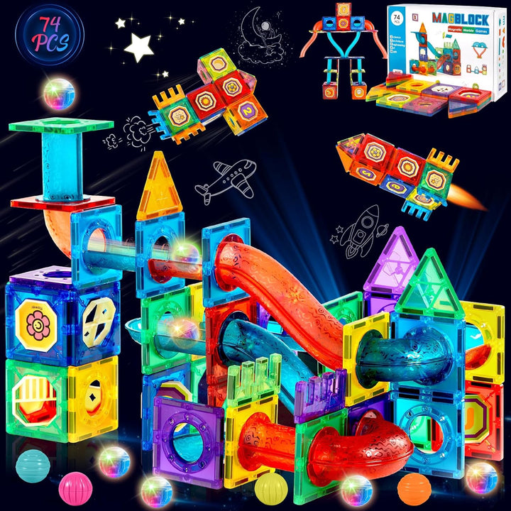 AQXONG 74 Pcs Magnetisches Bauspielzeug mit Rohren, Montessori Spielzeug für Kinder, Pädagogische Ba