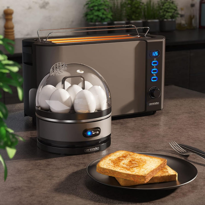 Arendo - SET Toaster FRUKOST mit Eierkocher SEVENCOOK Edelstahl Grau, Toaster 4 Scheiben, LED-Displa