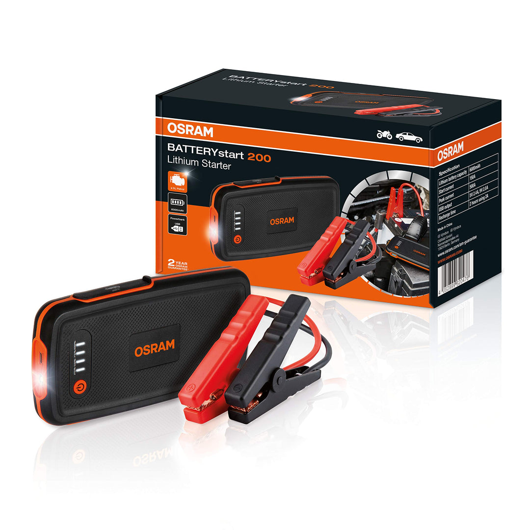 OSRAM BATTERYstart 200, KFZ Starthilfe, Lithium Batteriestarter 500A 12V für Motorrad &amp; PKW mit Powe