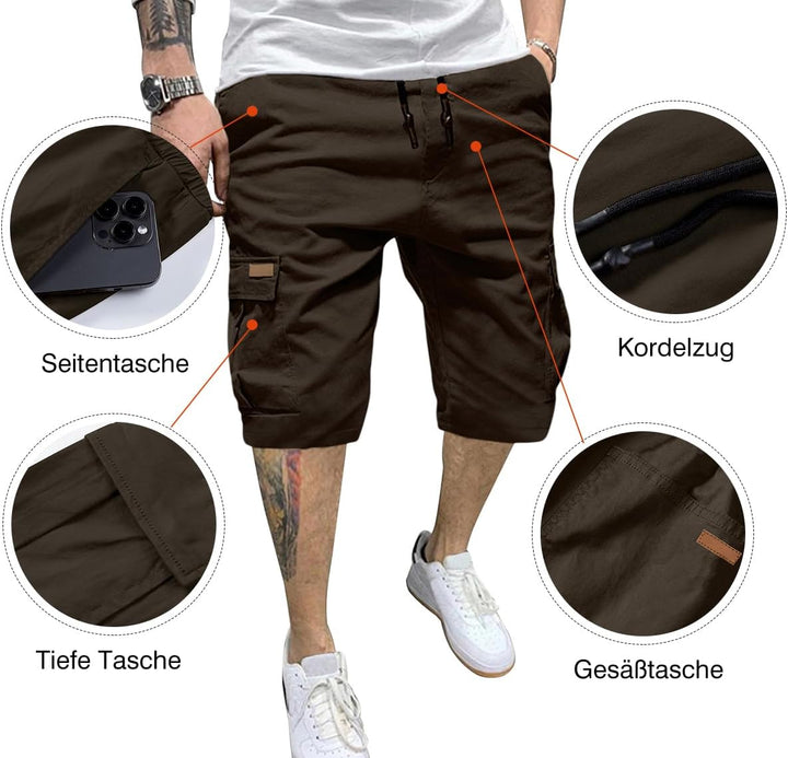 JMIERR Kurze Hosen Herren Baumwolle Cargo Shorts Herren Sommer Freizeithose mit Taschen S C Braun, S