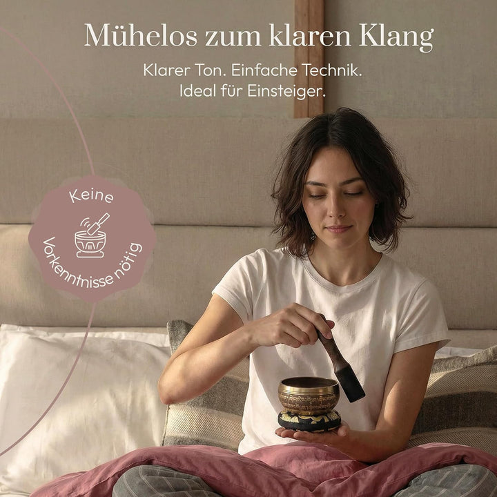 Silent Mind Klangschale Ø10cm Bronze – Handgefertigtes Komplett-Set mit Kissen und Klöppel, für Anfä