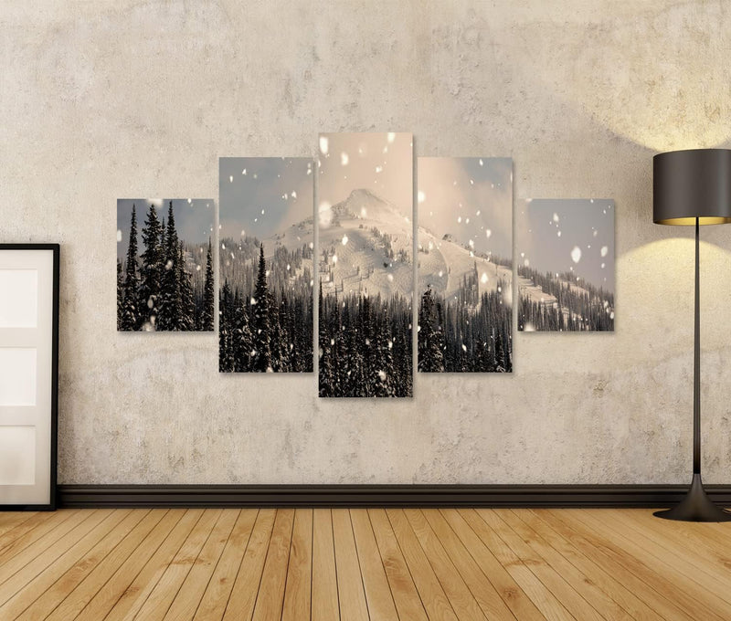 Bild auf Leinwand Schöner Schneebedeckter Berg Mit Pinien Wandbild Poster Kunstdruck Bilder Format: