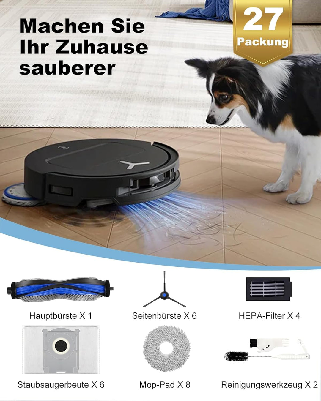 27 Stück Zubehör Set für ECOVACS DEEBOT T50 Omni/T50 PRO/T50 PRO Omni Gen2 Omni Saugroboter Ersatzte