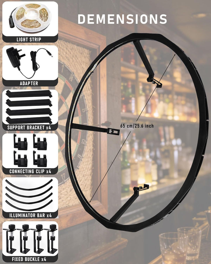 Dartscheibe Beleuchtung– Ultrahell 360° LED Lichtring für Sisal Dartboard – Schattenloser Runddesign